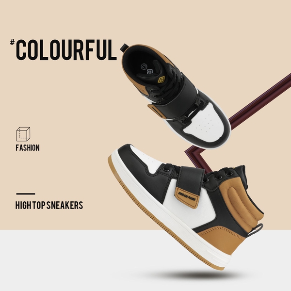 Boys & Girls High Top Sneaker - YELLOW WHITE BLACK - 1